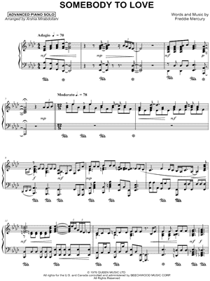 "Somebody to Love" Sheet Music - 30 Arrangements Available Instantly