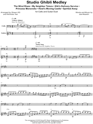 Nicholas Yee - Studio Ghibli Medley - Cello & Guitar - (The Wind Rises - My Neighbor Totoro - Kiki's Delivery Service - Princess Mononoke - Howl's Moving Castle - Spirited Away) - Sheet Music (Digital Download)