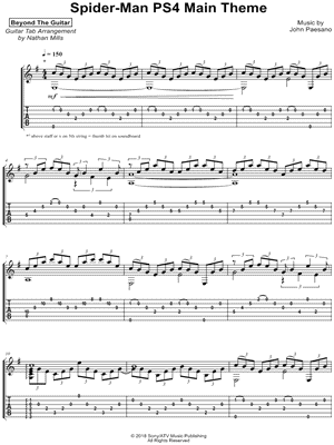 Beyond The Guitar Spider Man Ps4 Main Theme Guitar Tab In E Minor Download Print Sku Mn0189134