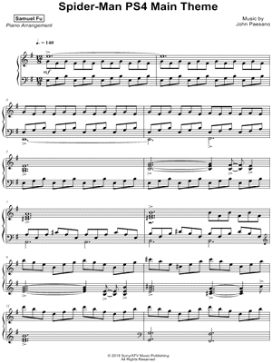 Samuel Fu Spider Man Ps4 Main Theme Sheet Music Piano Solo In E Minor Download Print Sku Mn0189422