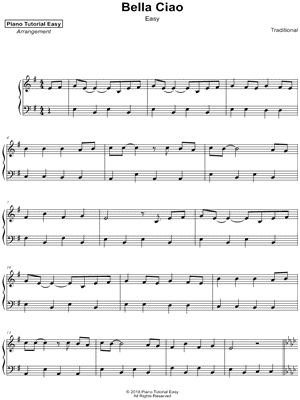 Piano Tutorial Easy Bella Ciao Easy Sheet Music Piano Solo In E Minor Download Print Sku Mn