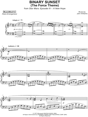 MusicMike512 "Binary Sunset (The Force Theme)" Sheet Music (Piano...