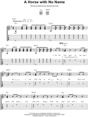America - A Horse with No Name - Sheet Music (Digital Download)