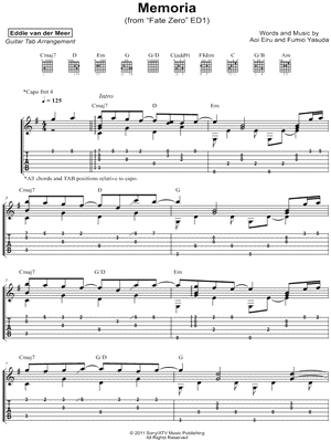 Eddie Van Der Meer Memoria From Fate Zero Ed1 Guitar Tab In E Minor Download Print Sku Mn