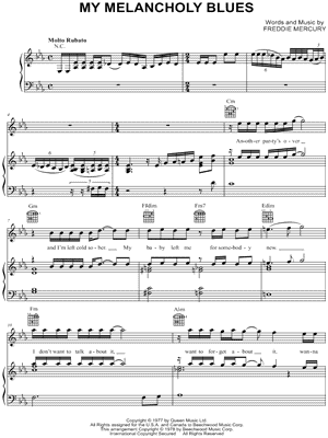 Queen - My Melancholy Blues - Sheet Music (Digital Download)