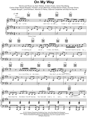 Alan Walker Sabrina Carpenter Farruko On My Way Sheet Music In E Major Transposable Download Print Sku Mn