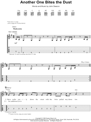 Another One Bites The Dust, (intermediate) sheet music for piano solo