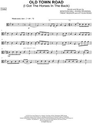 Lil Nas X Old Town Road Viola Sheet Music In Bb Major