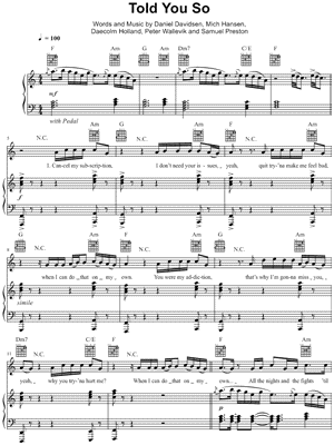 Hrvy Told You So Sheet Music In A Minor Transposable Download Print Sku Mn0196565 But i told you so, but i told you so. aud