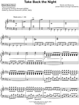 Sheet Music Boss Take Back The Night Sheet Music Piano Solo In Db Major Download Print Sku Mn0196820