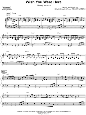 Acerca de la configuración bueno estar HDpiano "Wish You Were Here [melody version]" Sheet Music (Piano Solo) in G  Major - Download & Print - SKU: MN0198774