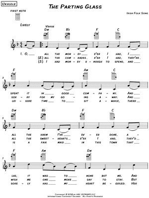 The Parting Glass Sheet Music by Traditional Irish - Ukulele Leadsheet