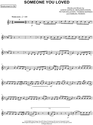 Lewis Capaldi Someone You Loved Bb Instrument Sheet Music Trumpet Clarinet Soprano Saxophone Or Tenor Saxophone In F Major Download Print Sku Mn0199774