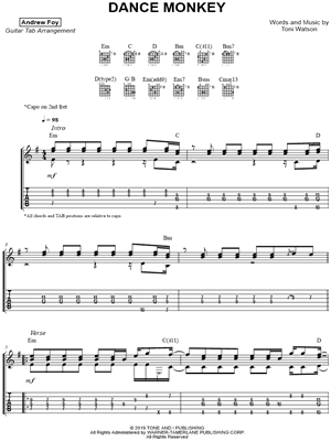 Andrew Foy Dance Monkey Guitar Tab In E Minor Download Print