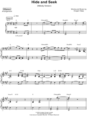 Hide And Seek (arr. Tim Sarsany) Sheet Music, Imogen Heap