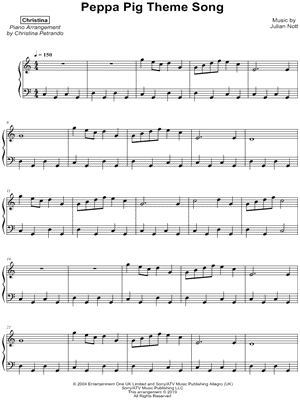 Christina Peppa Pig Theme Song Sheet Music Piano Solo In C - piggy theme song roblox piano sheet