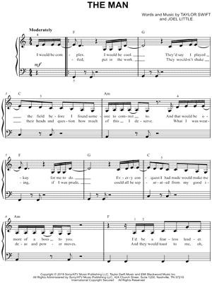 The Man Sheet Music by Taylor Swift - Easy Piano