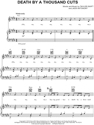 Death by a Thousand Cuts Sheet Music by Taylor Swift - Piano/Vocal/Guitar