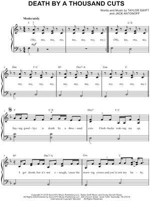 Death by a Thousand Cuts Sheet Music by Taylor Swift - Easy Piano