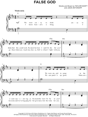 False God Sheet Music by Taylor Swift - Easy Piano