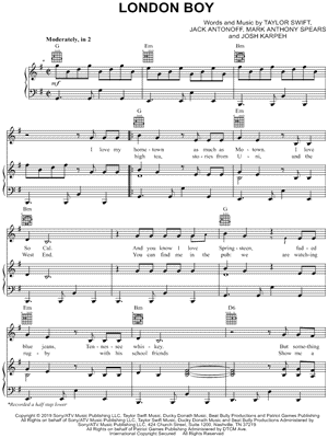London Boy Sheet Music by Taylor Swift - Piano/Vocal/Guitar