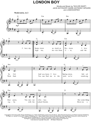 London Boy Sheet Music by Taylor Swift - Easy Piano