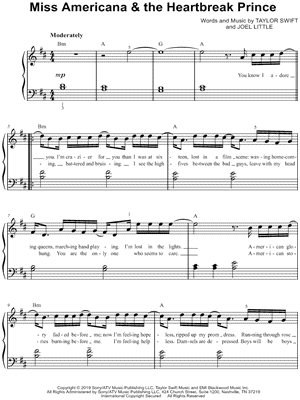 Miss Americana & the Heartbreak Prince Sheet Music by Taylor Swift - Easy Piano