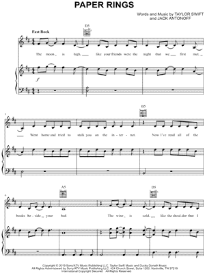 Paper Rings Sheet Music by Taylor Swift - Piano/Vocal/Guitar