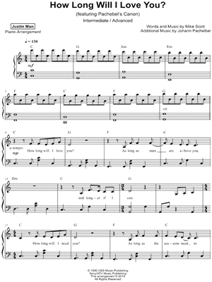 How Long Will I Love You? (feat. Pachelbel's Canon) [intermediate / advanced] Sheet Music by Justin Man - Piano/Vocal/Chords