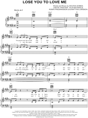 Lose You to Love Me Sheet Music by Selena Gomez - Piano/Vocal/Guitar