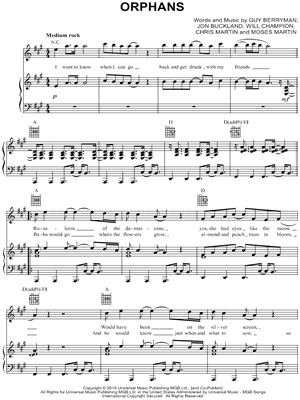 Orphans Sheet Music by Coldplay - Piano/Vocal/Guitar