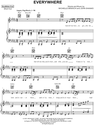 Everywhere by Michelle Branch - Piano, Vocal, Guitar - Digital Sheet Music