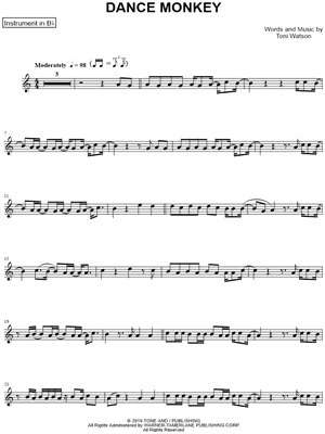 Tones And I Dance Monkey Bb Instrument Sheet Music Trumpet