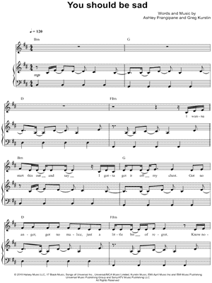 Halsey You Should Be Sad Sheet Music In B Minor Transposable Download Print Sku Mn0206527 - roblox id for sad music