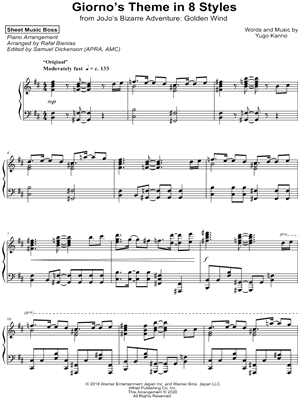 JoJo's Bizarre Adventure Golden Wind OST:Giorno's theme Sheet music for  Piano (Solo)