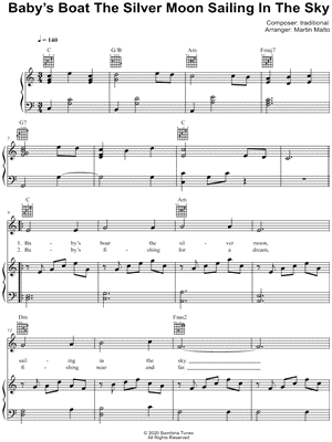 Traditional - Baby's Boat the Silver Moon Sailing In the Sky - Sheet Music (Digital Download)