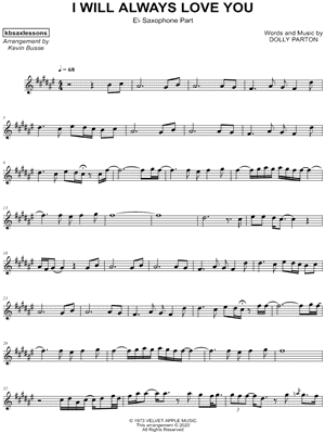 I Will Always Love You Sheet Music by Kevin Busse - Alto Saxophone Solo