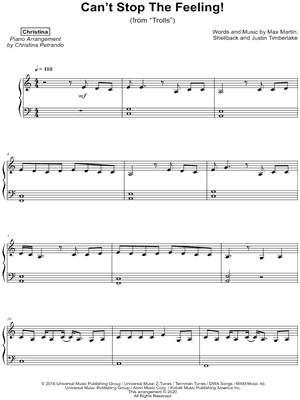 Christina - Can't Stop the Feeling! - (from Trolls) - Sheet Music (Digital Download)