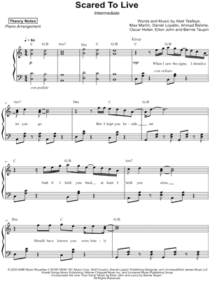 Theory Notes - Scared to Live [intermediate] - Sheet Music (Digital Download)