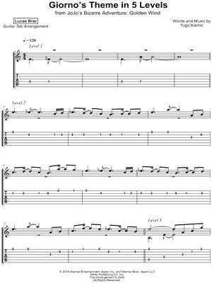 Lucas Brar - Giorno's Theme in 5 Levels - (from JoJo's Bizarre Adventure: Golden Wind) - Sheet Music (Digital Download)