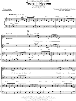 Tears in Heaven Sheet Music - 76 Arrangements Available Instantly -  Musicnotes