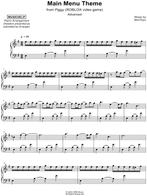Musichelp Main Menu Theme From Piggy Roblox Video Game Advanced Sheet Music Piano Solo In E Minor Download Print Sku Mn0211087 - roblox piano songs advanced