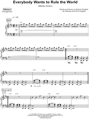 Everybody wants to rule the world – Tears for Fears Sheet music for Violin,  Cello (String Quartet)