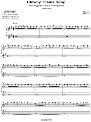 Musichelp Clowny Theme Song Slow Easy Sheet Music Piano Solo