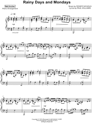 Rainy Days And Mondays (Piano Solo) - Print Sheet Music Now