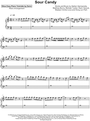 Dario D'aversa - Sour Candy [Slow Easy Piano Tutorial] - Sheet Music (Digital Download)