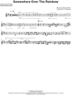 Iz Over The Rainbow Bb Instrument Sheet Music Trumpet Clarinet Soprano Saxophone Or Tenor Saxophone In D Major Download Print Sku Mn0212991