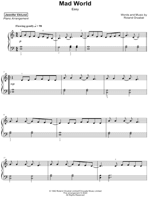 Mad World (Intermediate Piano) By Gary Jules, Tears for Fears - F.M. Sheet  Music - Pop Arrangements by Jennifer Eklund