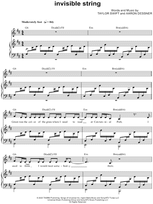 Taylor Swift - invisible string - Sheet Music (Digital Download)