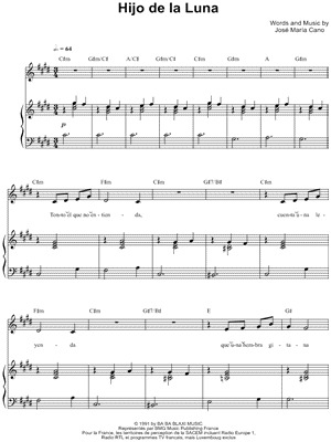 Hijo de la Luna Sheet Music by Mecano - Piano/Vocal/Chords, Singer Pro